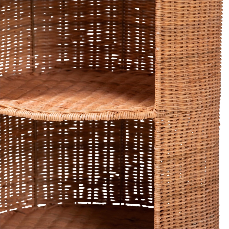 bali & pari Dorielle Natural Rattan End Table with Two Shelves