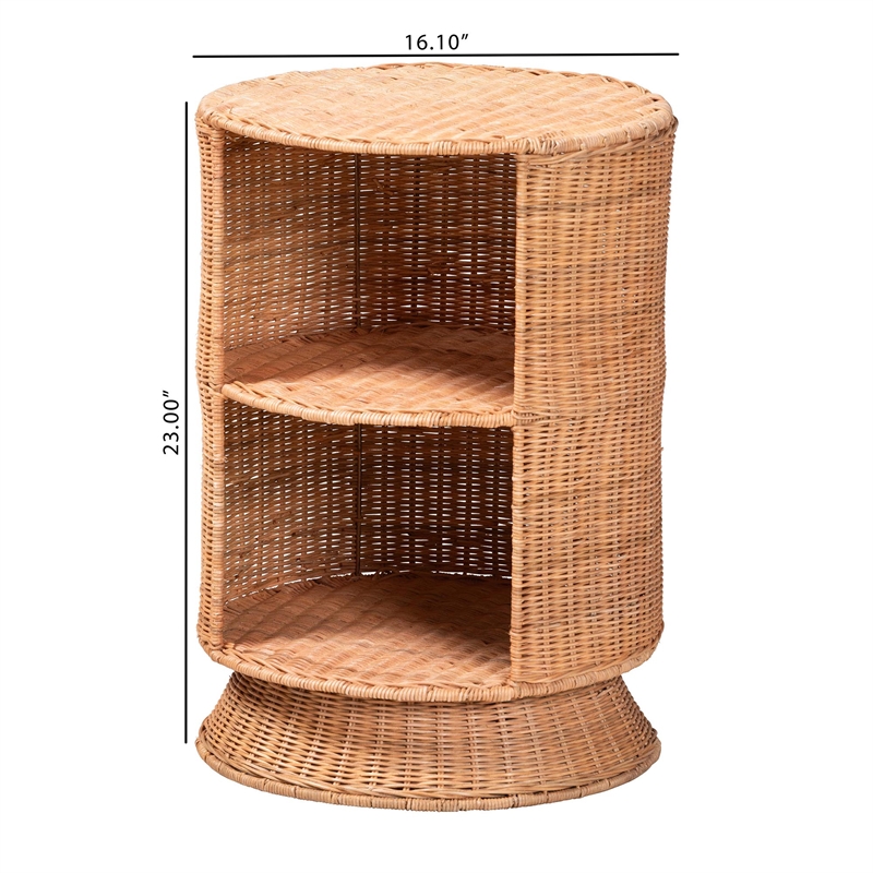 bali & pari Dorielle Natural Rattan End Table with Two Shelves