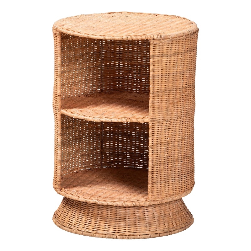 bali & pari Dorielle Natural Rattan End Table with Two Shelves