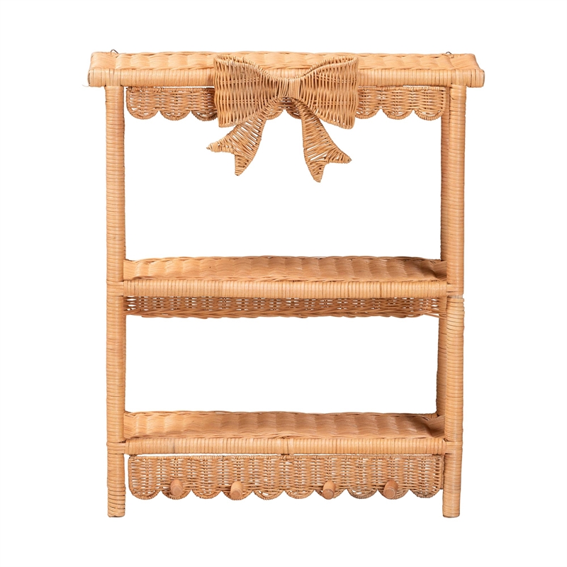 bali & pari Creusa Natural Rattan 2-Tier Wall Shelf with Bow Detail