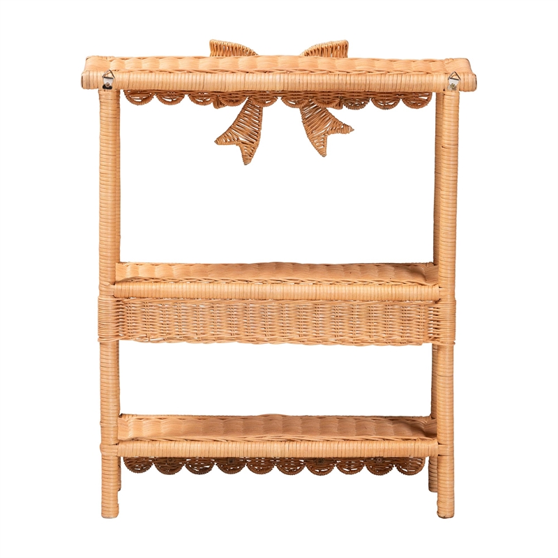 bali & pari Creusa Natural Rattan 2-Tier Wall Shelf with Bow Detail