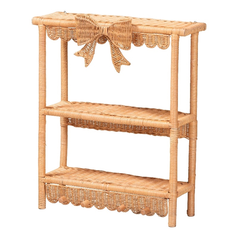 bali & pari Creusa Natural Rattan 2-Tier Wall Shelf with Bow Detail