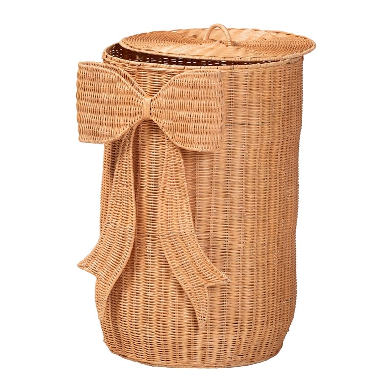 bali & pari Creusa Natural Rattan Laundry Basket with Bow Detail Tall