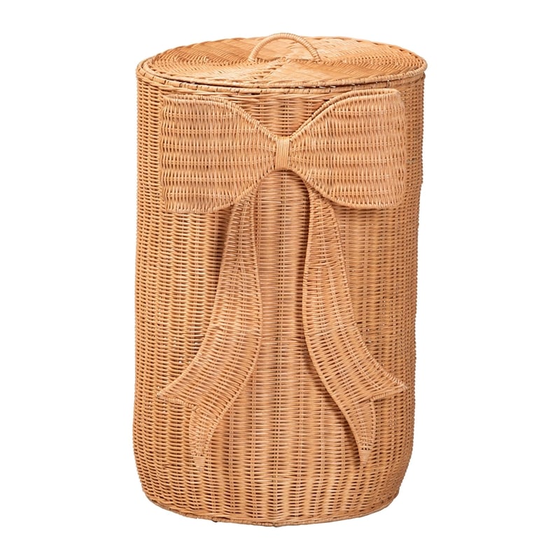 bali & pari Creusa Natural Rattan Laundry Basket with Bow Detail Tall