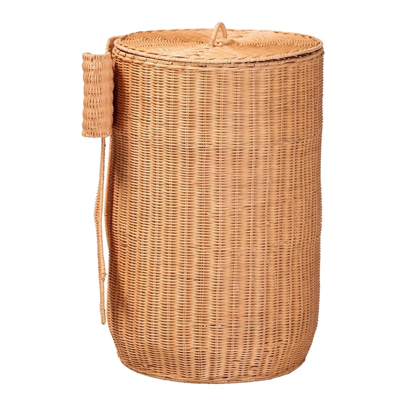 bali & pari Creusa Natural Rattan Laundry Basket with Bow Detail Tall