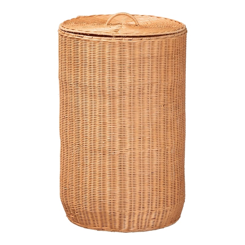 bali & pari Creusa Natural Rattan Laundry Basket with Bow Detail Tall