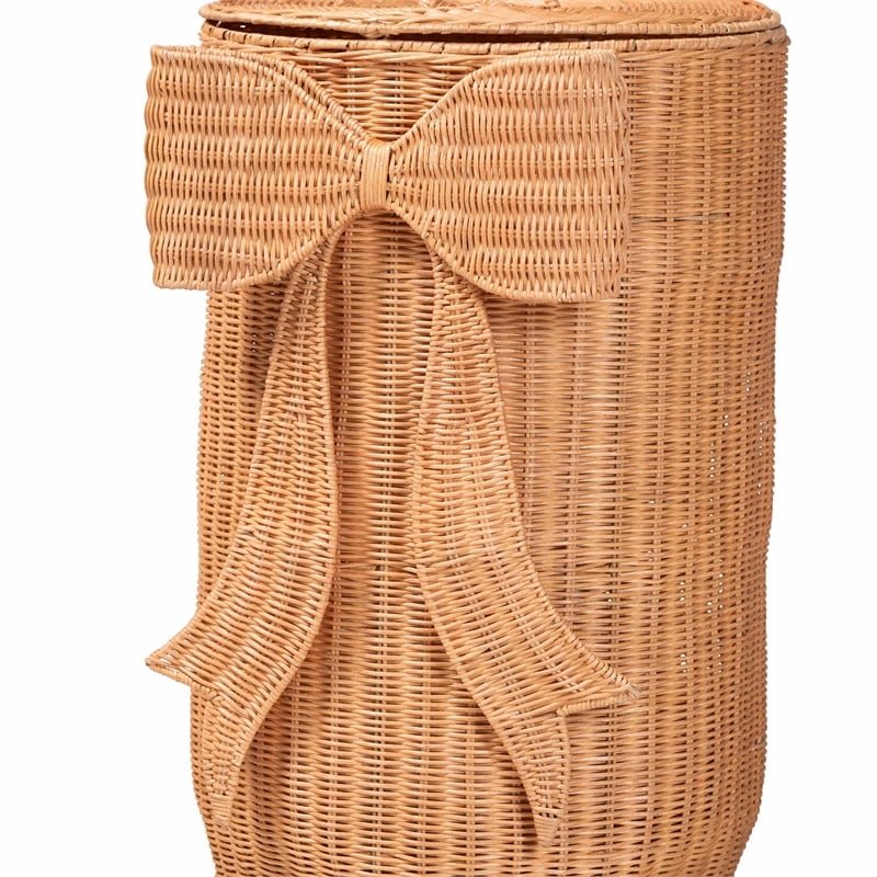 bali & pari Creusa Natural Rattan Laundry Basket with Bow Detail Tall