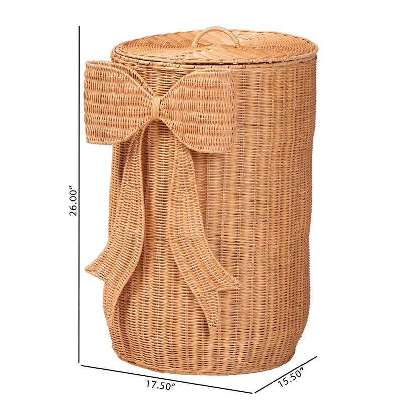 bali & pari Creusa Natural Rattan Laundry Basket with Bow Detail Tall