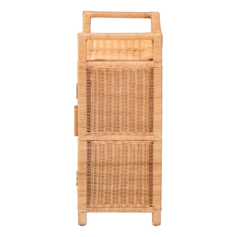 bali & pari Hendrina Natural Rattan and Mahogany Wood Shoe Cabinet 3-Tier