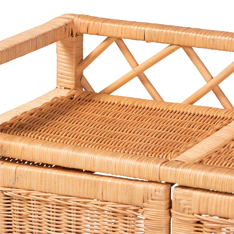 bali & pari Hendrina Natural Rattan and Mahogany Wood Shoe Cabinet 3-Tier