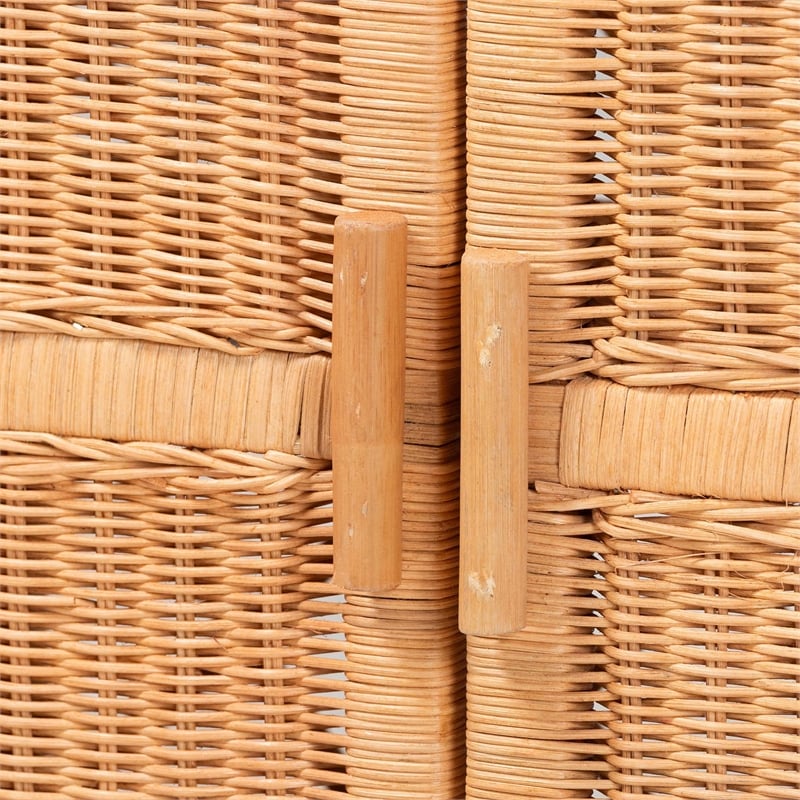 bali & pari Hendrina Natural Rattan and Mahogany Wood Shoe Cabinet 3-Tier