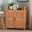 bali & pari Hendrina Natural Rattan and Mahogany Wood Shoe Cabinet 3-Tier