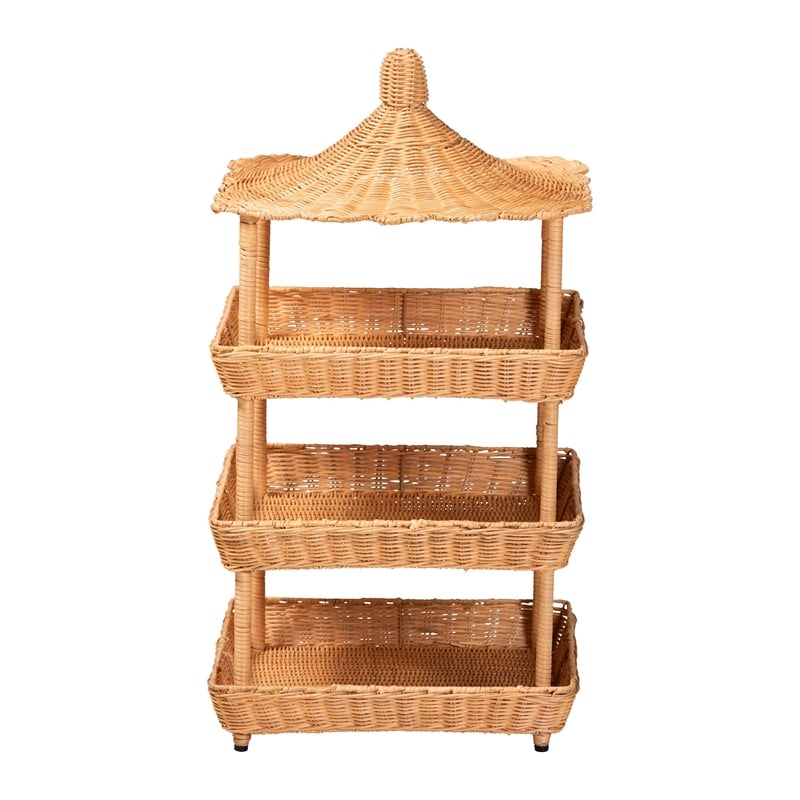 bali & pari Asante Natural Rattan 3-Tier Display Shelf with Pagoda Top