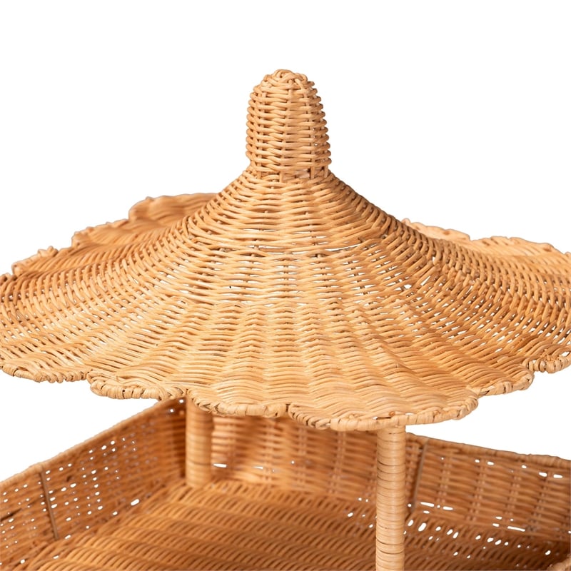 bali & pari Asante Natural Rattan 3-Tier Display Shelf with Pagoda Top