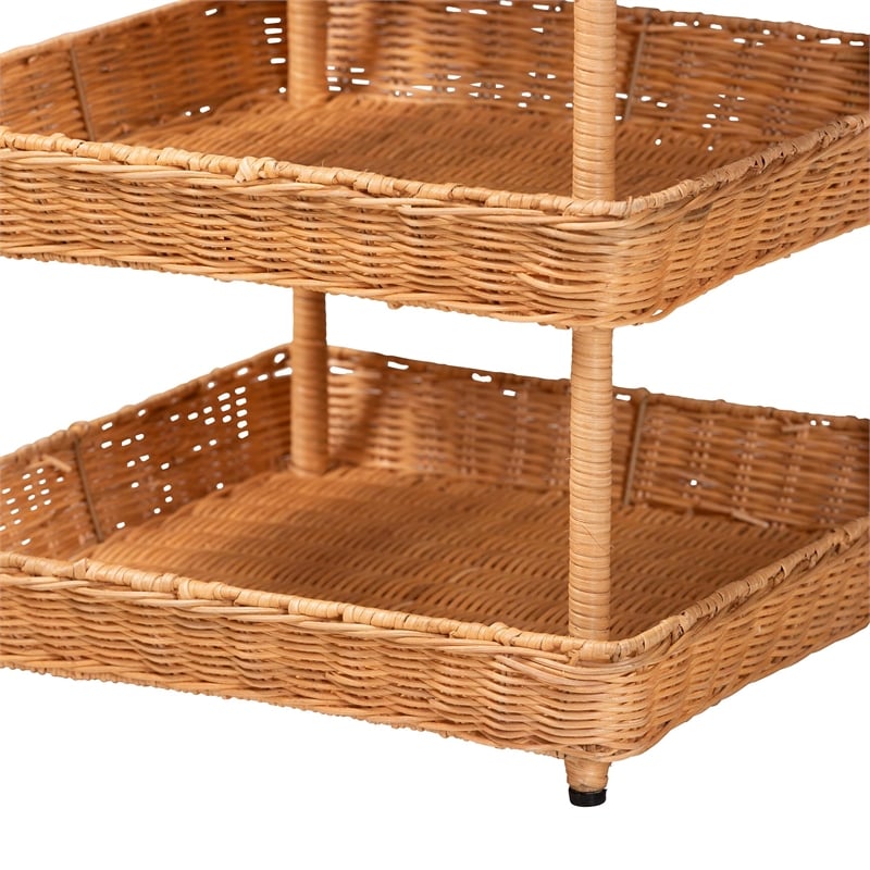 bali & pari Asante Natural Rattan 3-Tier Display Shelf with Pagoda Top