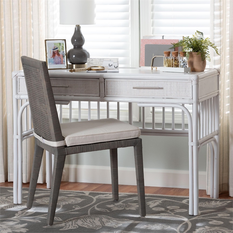 bali & pari Onella Natural Rattan Writing Desk with Two Drawers