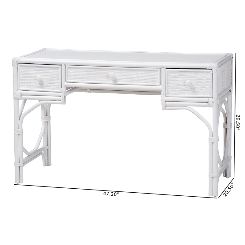 bali & pari Arben Natural Rattan Writing Desk with Three Drawers