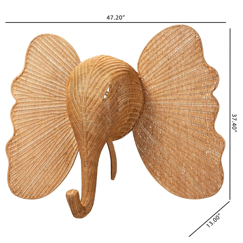 bali & pari Elissa Elephant Head Natural Rattan Wall Decor