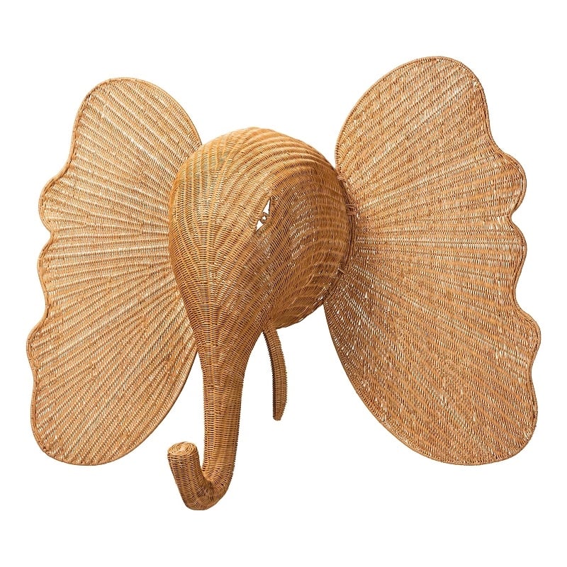 bali & pari Elissa Elephant Head Natural Rattan Wall Decor
