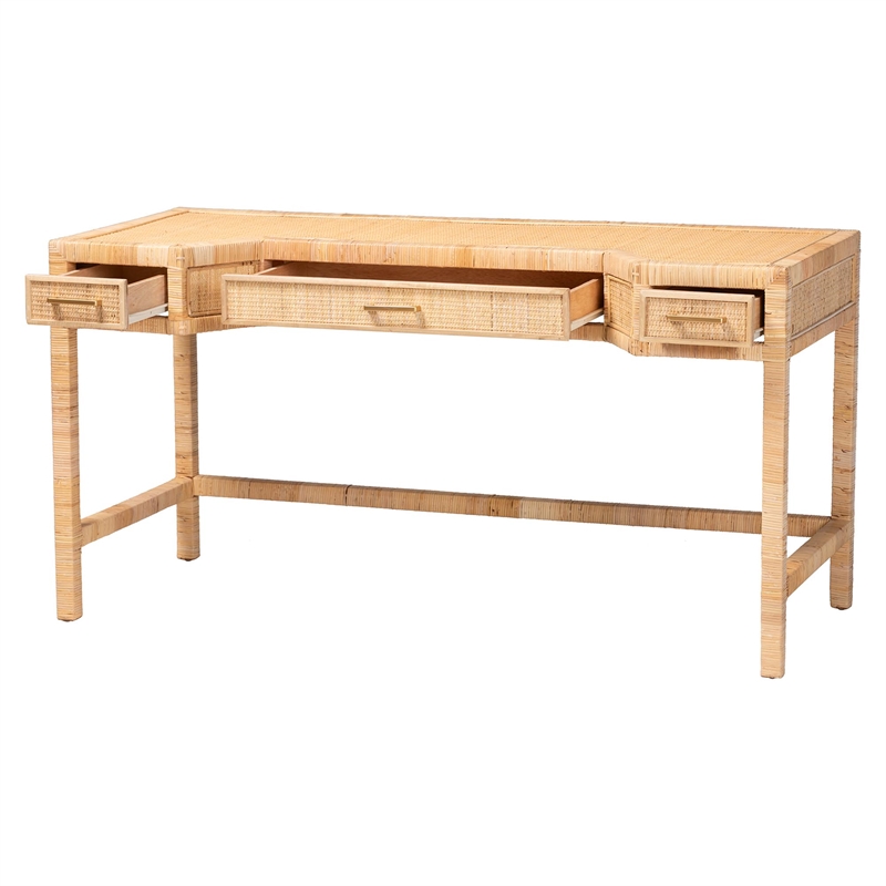 bali & pari Kalimantan Natural Rattan Desk with Three Drawers
