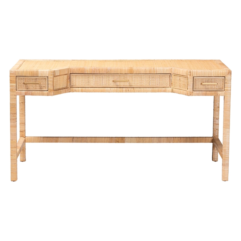 bali & pari Kalimantan Natural Rattan Desk with Three Drawers