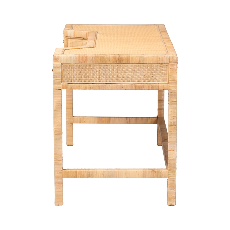 bali & pari Kalimantan Natural Rattan Desk with Three Drawers