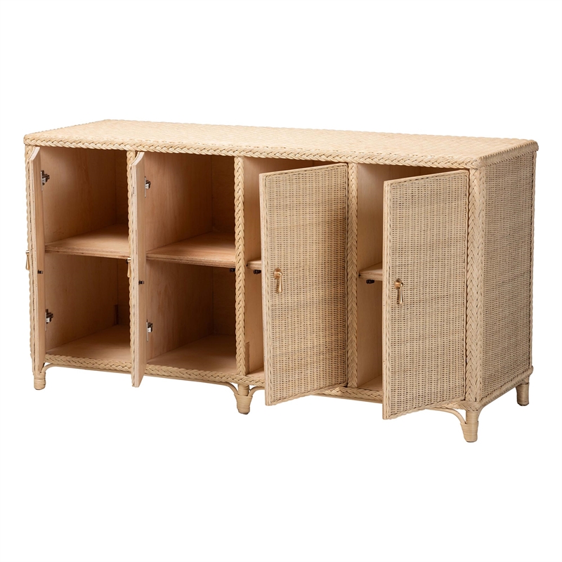 bali & pari Delilah Natural Rattan 4-Door Sideboard Buffet