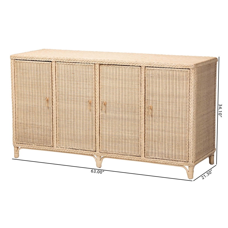 bali & pari Delilah Natural Rattan 4-Door Sideboard Buffet