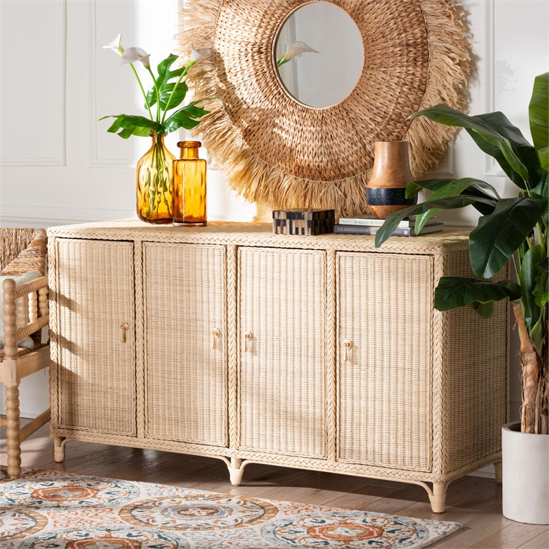 bali & pari Delilah Natural Rattan 4-Door Sideboard Buffet