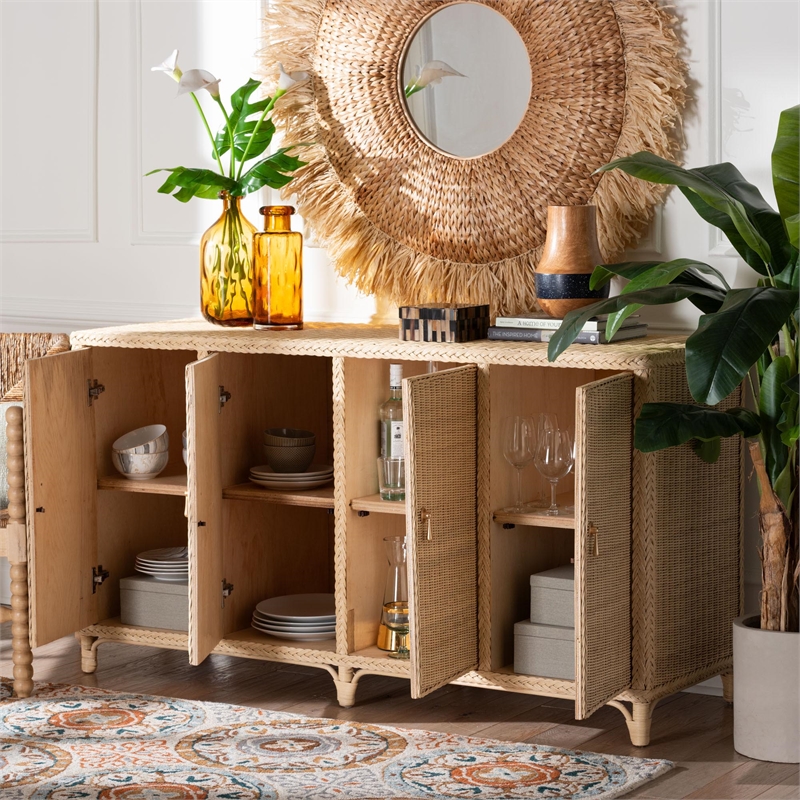 bali & pari Delilah Natural Rattan 4-Door Sideboard Buffet
