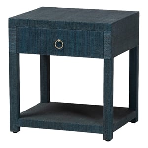 bali & pari Nata Grasscloth Nightstand with Drawer and Open Shelf Indigo