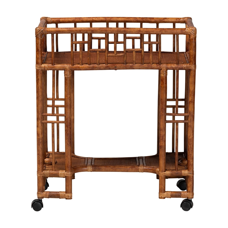 bali & pari Tahlia Marbled Tortoise Rattan Kitchen Cart with Open Shelf
