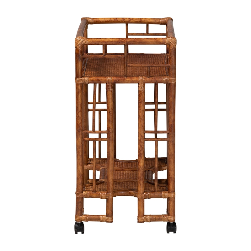bali & pari Tahlia Marbled Tortoise Rattan Kitchen Cart with Open Shelf
