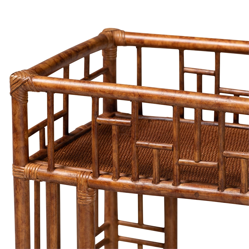 bali & pari Tahlia Marbled Tortoise Rattan Kitchen Cart with Open Shelf