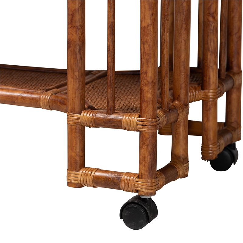 bali & pari Tahlia Marbled Tortoise Rattan Kitchen Cart with Open Shelf