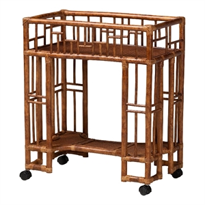bali & pari Tahlia Marbled Tortoise Rattan Kitchen Cart with Open Shelf