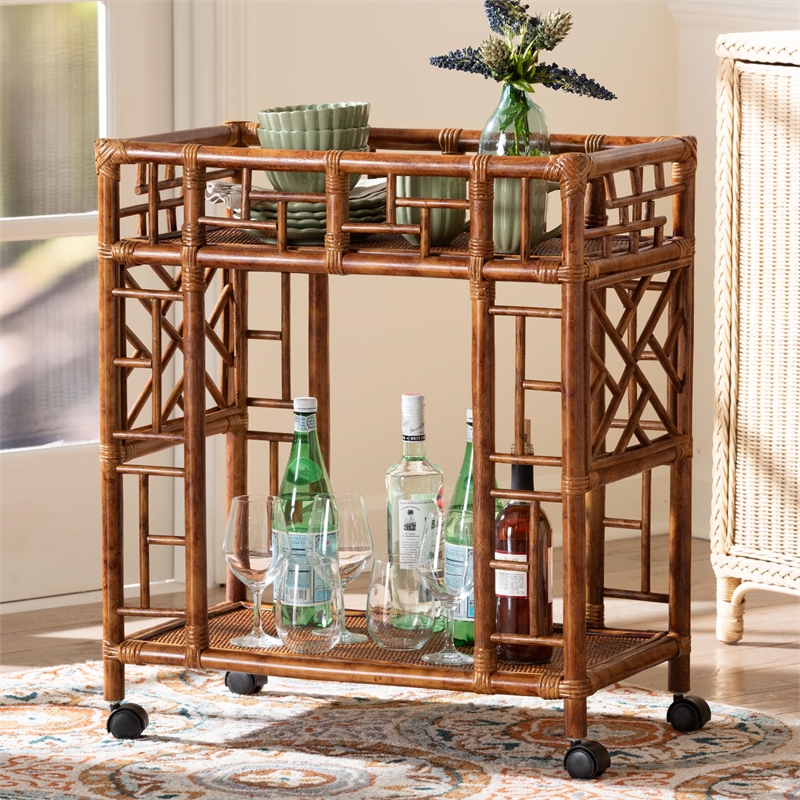 bali & pari Wahid Marbled Tortoise Rattan Kitchen Cart