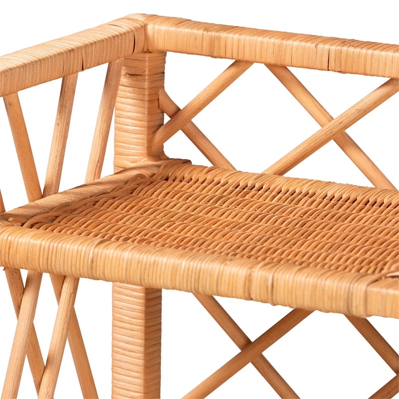 bali & pari Hendrina Natural Rattan and Mahogany Wood Shoe Cabinet 4-Tier