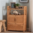 bali & pari Hendrina Natural Rattan and Mahogany Wood Shoe Cabinet 4-Tier