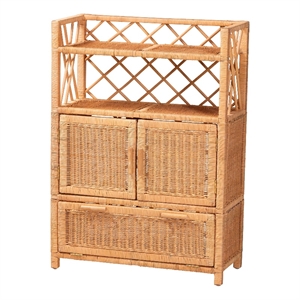 bali & pari Hendrina Natural Rattan and Mahogany Wood Shoe Cabinet 4-Tier