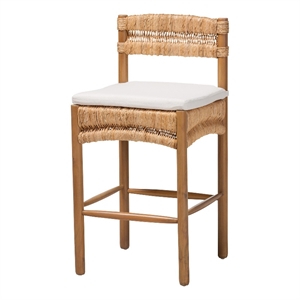 bali & pari Elvera Woven Seagrass and Mahogany Wood Counter Stool