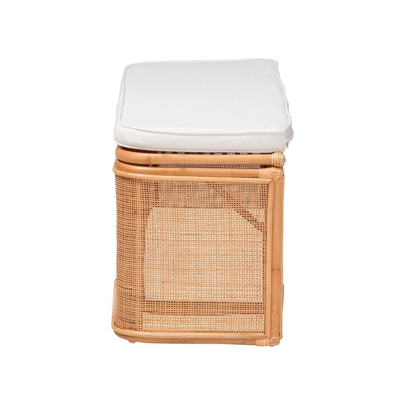 bali & pari Rivka Natural Rattan Storage Bench with Scalloped Base and Cushion