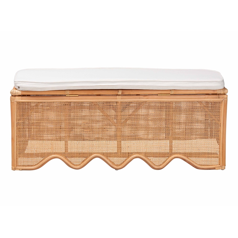 bali & pari Rivka Natural Rattan Storage Bench with Scalloped Base and Cushion