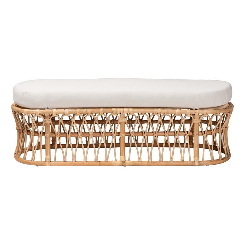bali & pari Adelpha Natural Rattan Accent Bench with Cushioned Seat