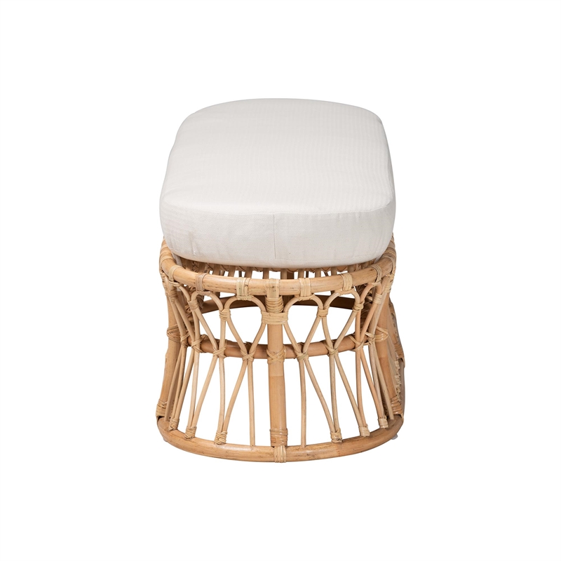 bali & pari Adelpha Natural Rattan Accent Bench with Cushioned Seat