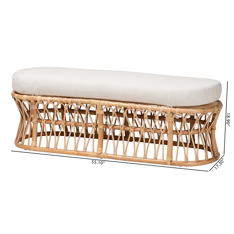 bali & pari Adelpha Natural Rattan Accent Bench with Cushioned Seat