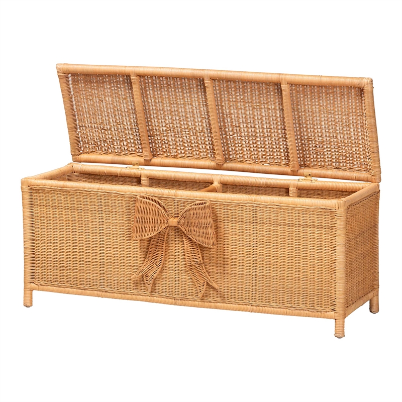 bali & pari Creusa Natural Rattan Storage Bench with Bow Detail