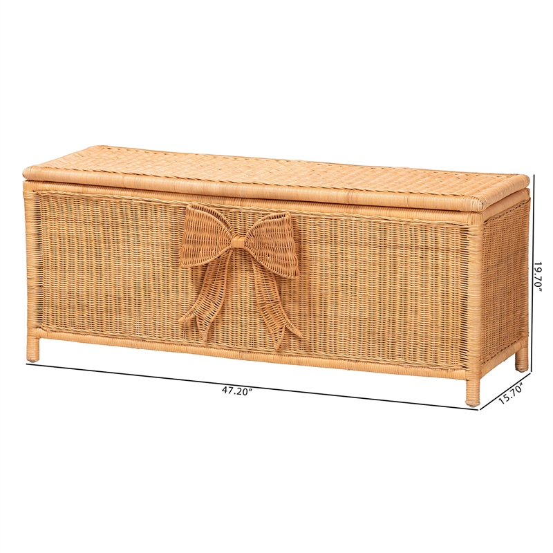bali & pari Creusa Natural Rattan Storage Bench with Bow Detail