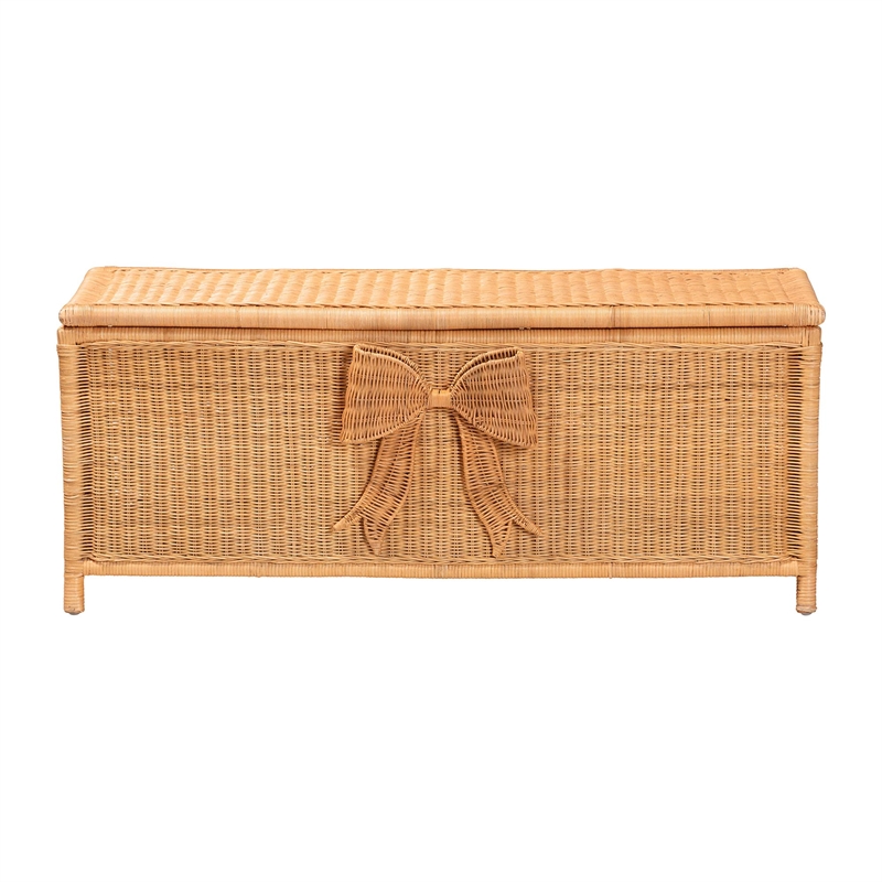 bali & pari Creusa Natural Rattan Storage Bench with Bow Detail
