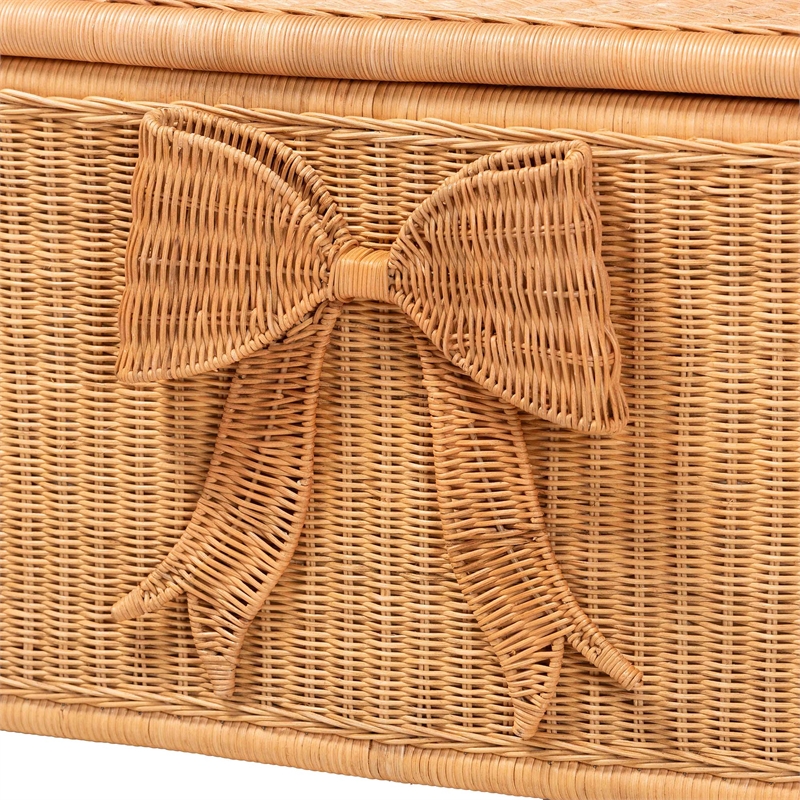 bali & pari Creusa Natural Rattan Storage Bench with Bow Detail